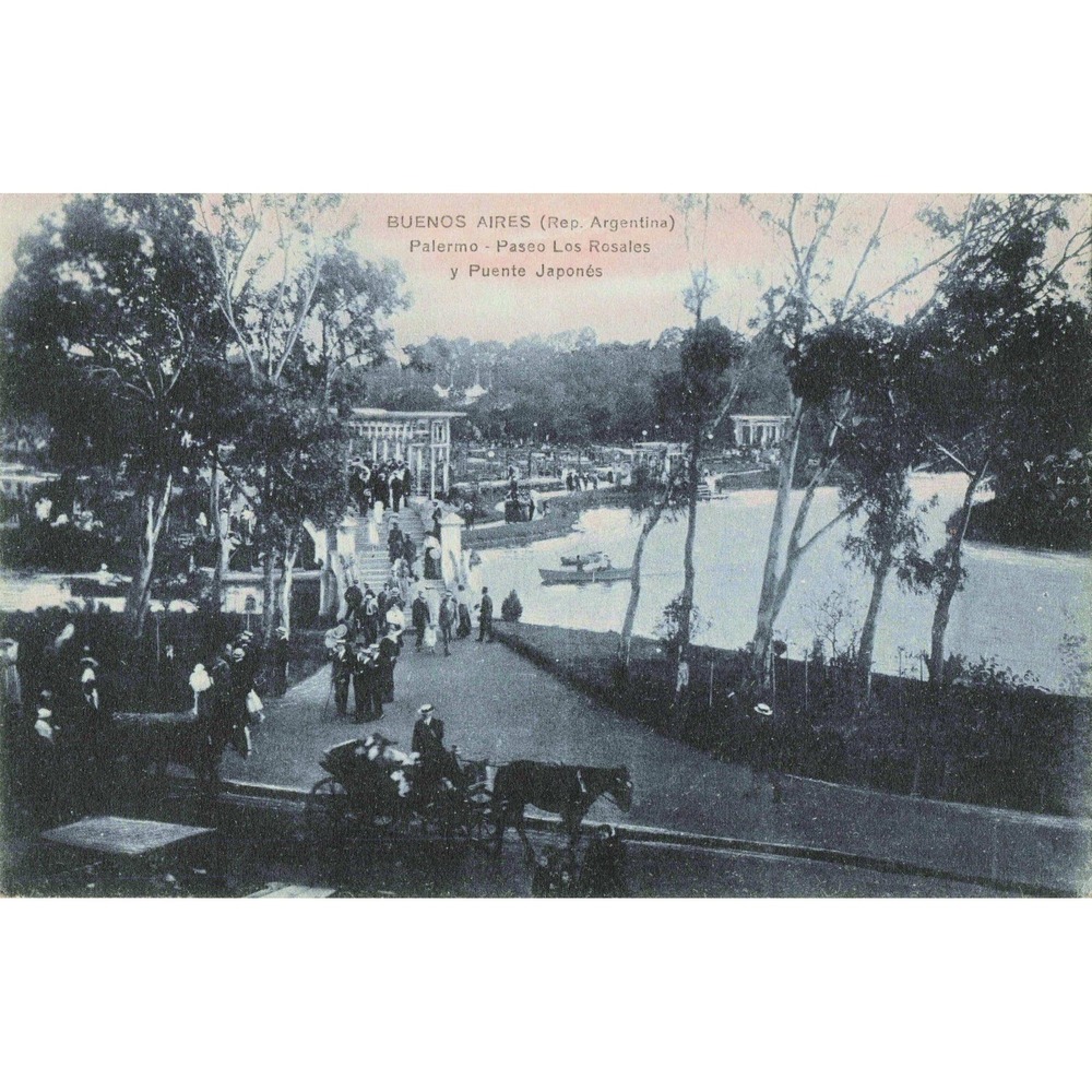 Vintage Buenos Aires Postcard Palermo Paseo Los Rosales Puente Japones Argentina - Picture 1 of 2